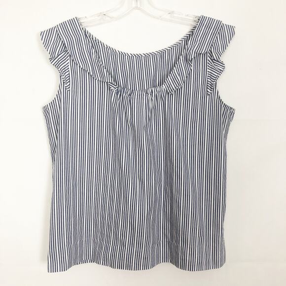 a.n.a Ruffle Cap Sleeve Striped Top Size Large - Picture 6 of 12